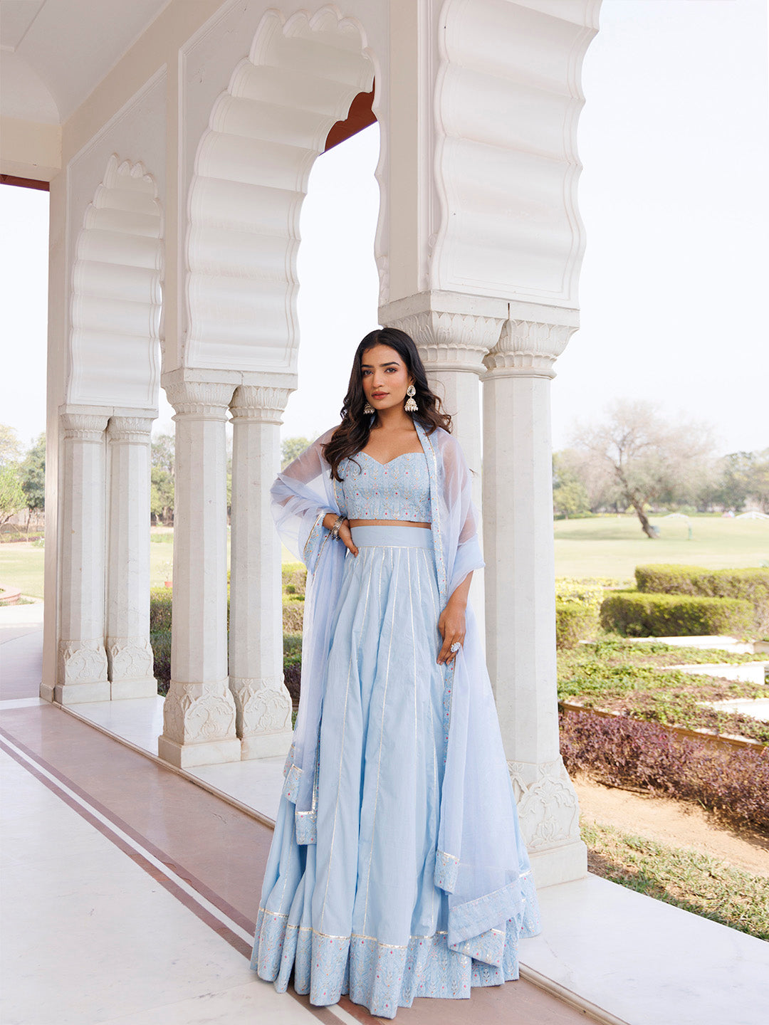 Ice Water Embroidery Cotton Lehenga Set