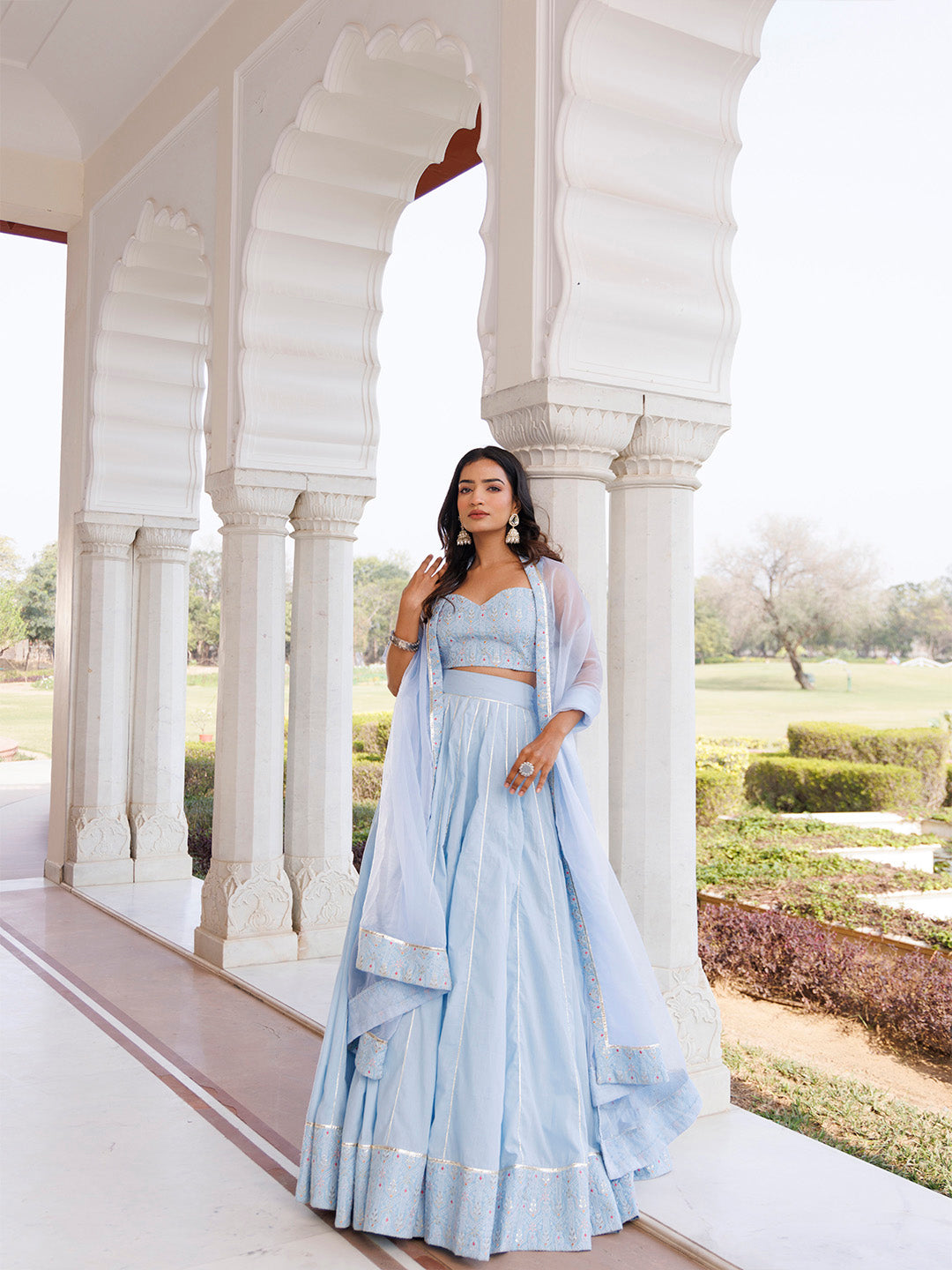 Ice Water Embroidery Cotton Lehenga Set
