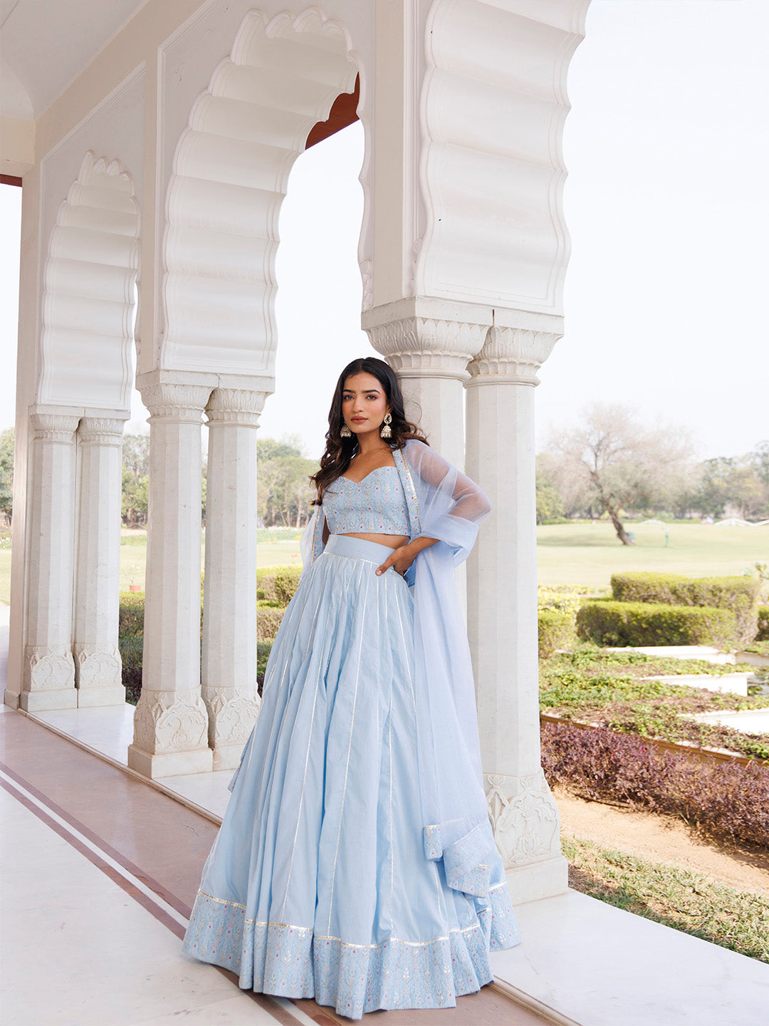Ice Water Embroidery Cotton Lehenga Set