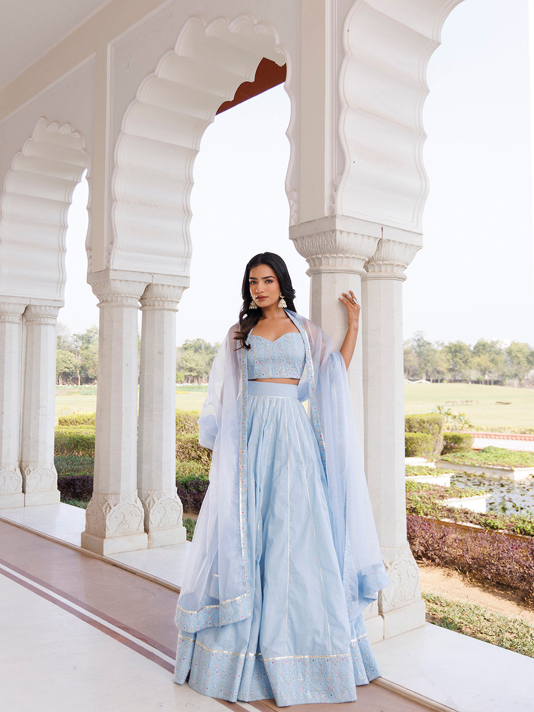 Ice Water Embroidery Cotton Lehenga Set