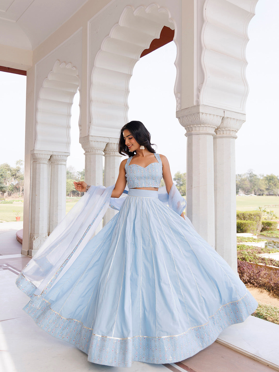 Ice Water Embroidery Cotton Lehenga Set