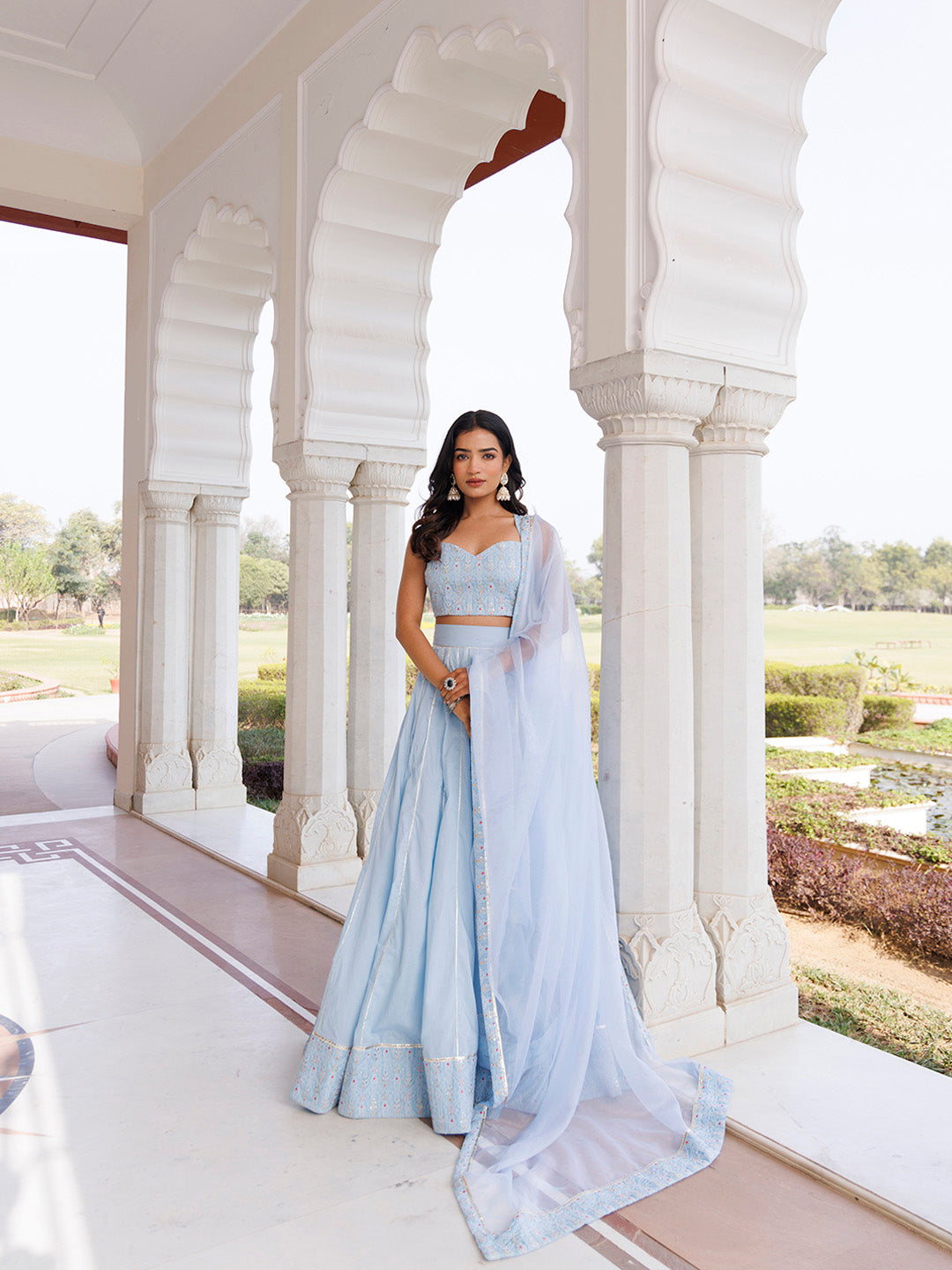 Ice Water Embroidery Cotton Lehenga Set