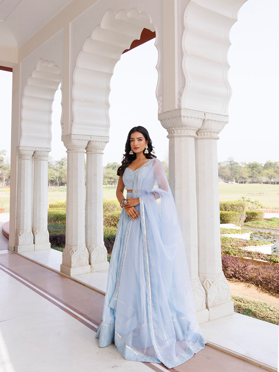 Ice Water Embroidery Cotton Lehenga Set