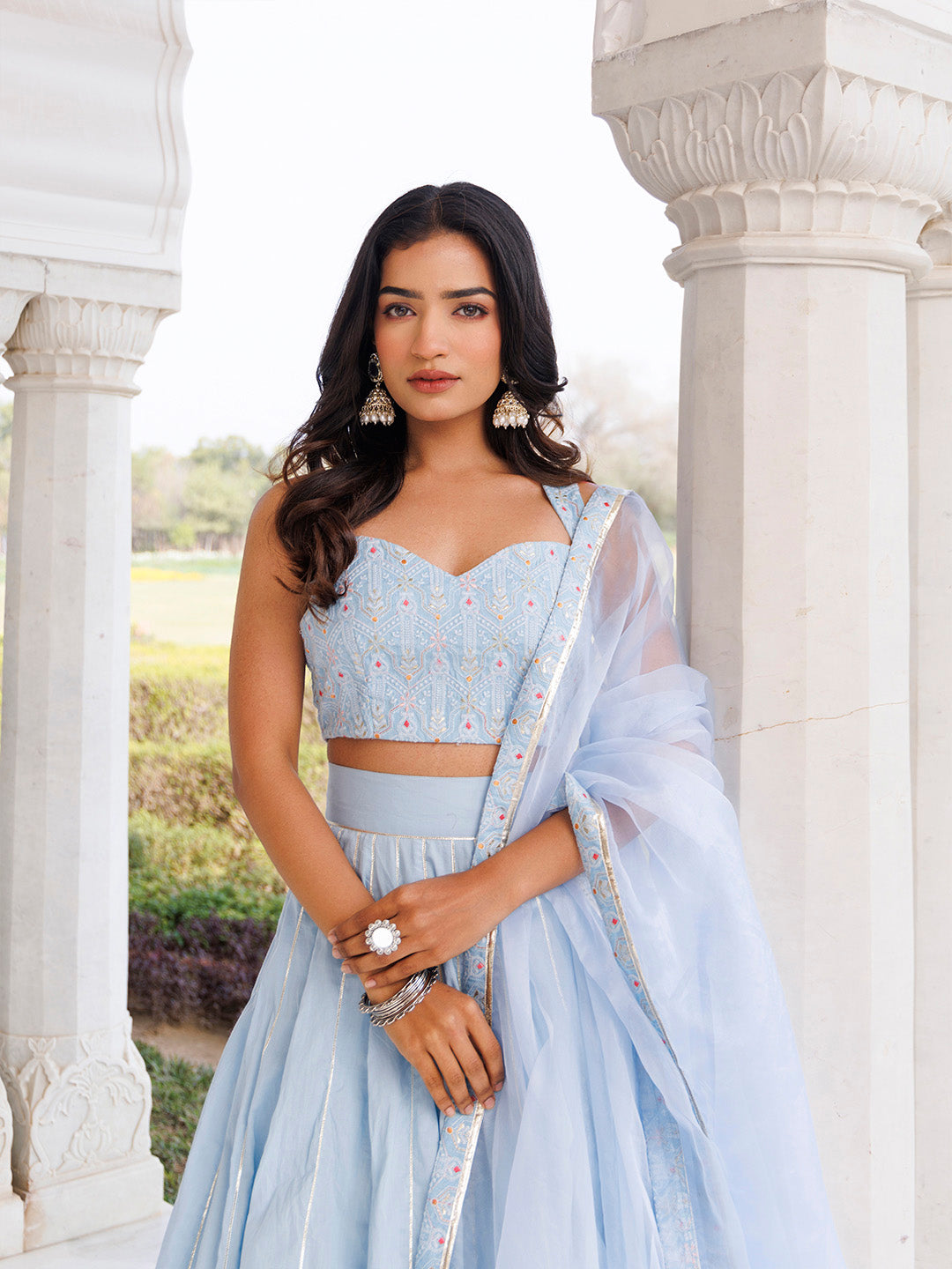 Ice Water Embroidery Cotton Lehenga Set