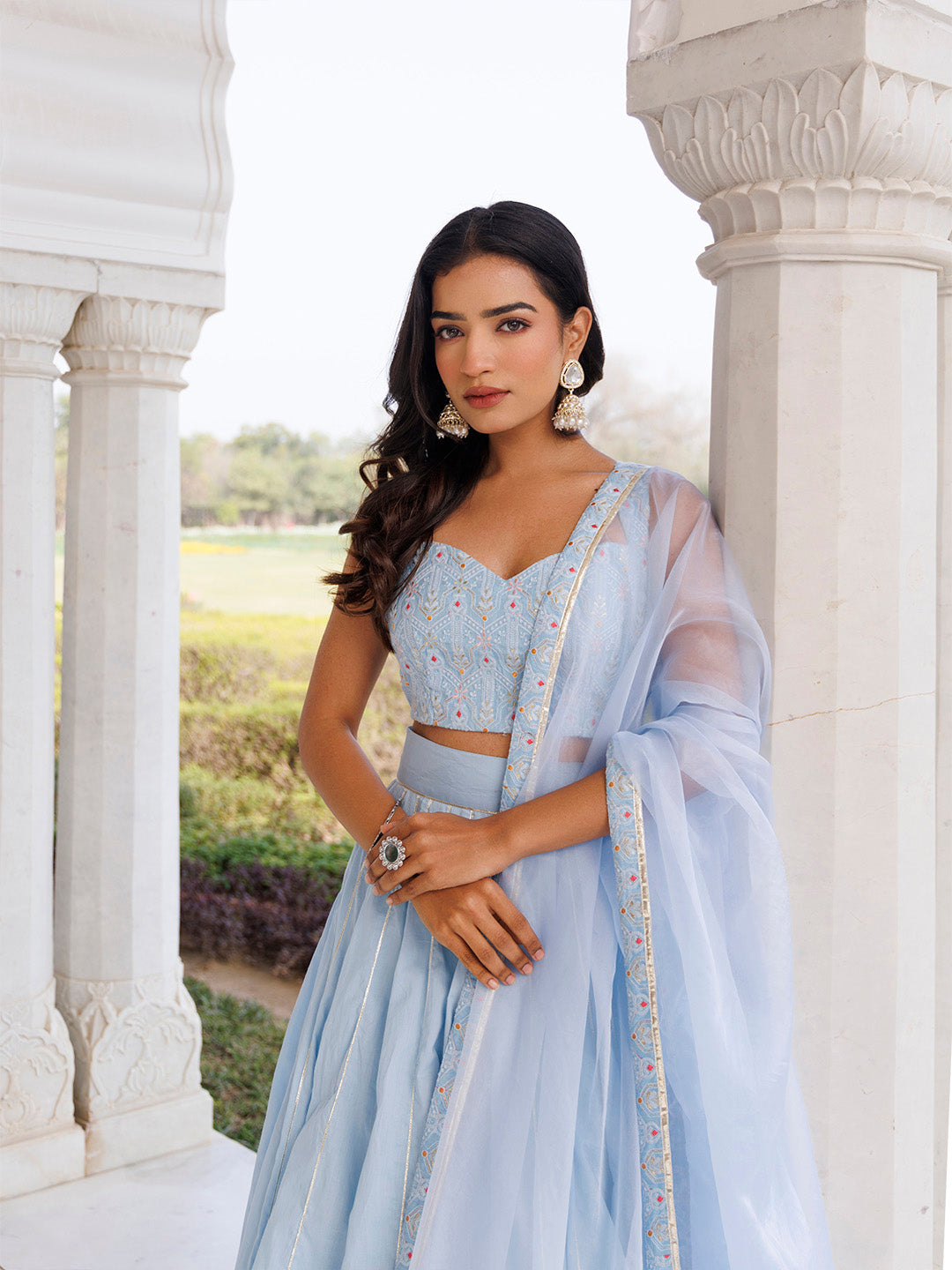 Ice Water Embroidery Cotton Lehenga Set