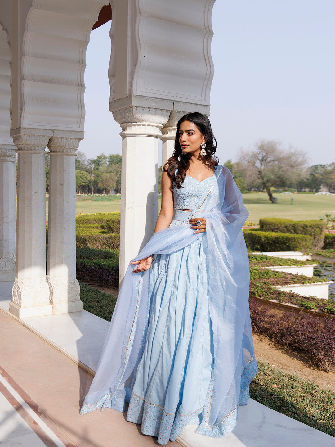 Ice Water Embroidery Cotton Lehenga Set