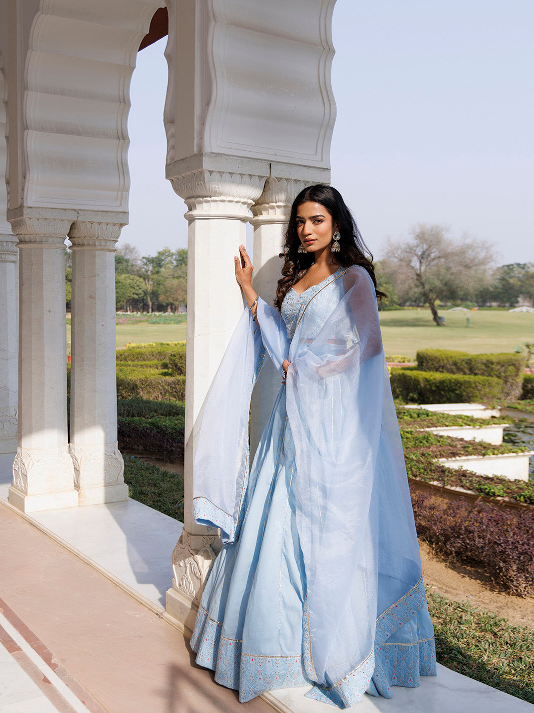 Ice Water Embroidery Cotton Lehenga Set
