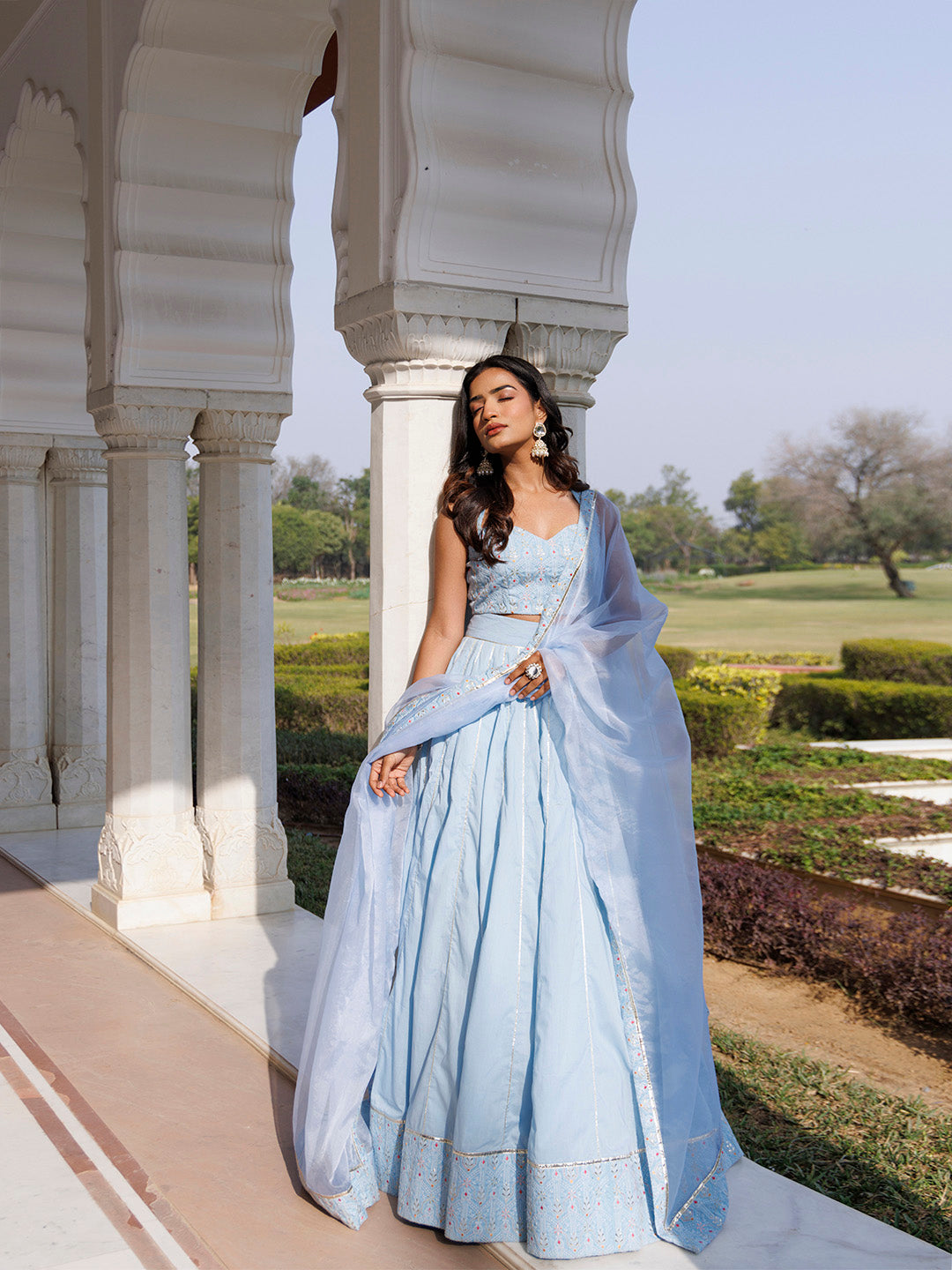 Ice Water Embroidery Cotton Lehenga Set