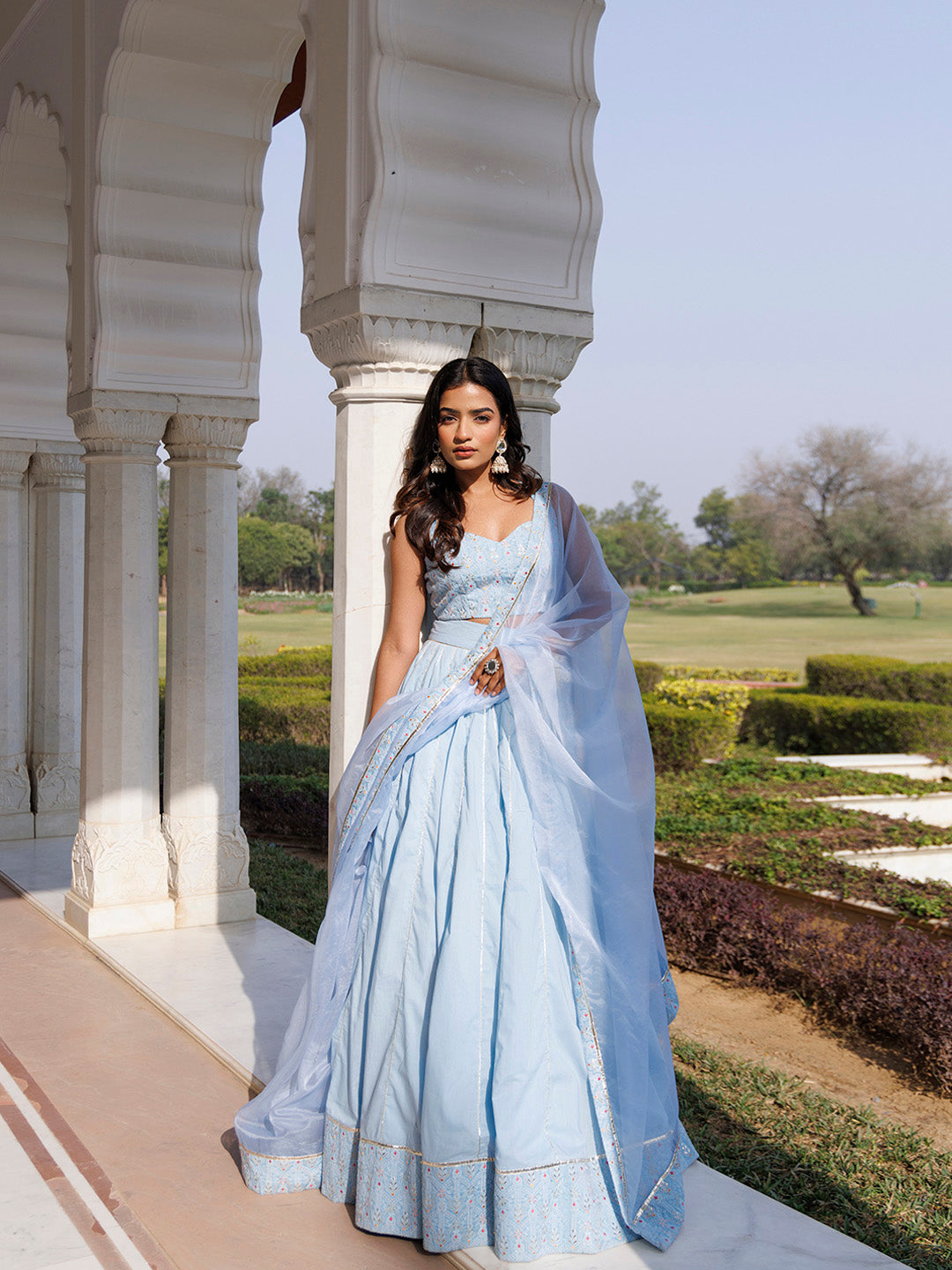 Ice Water Embroidery Cotton Lehenga Set