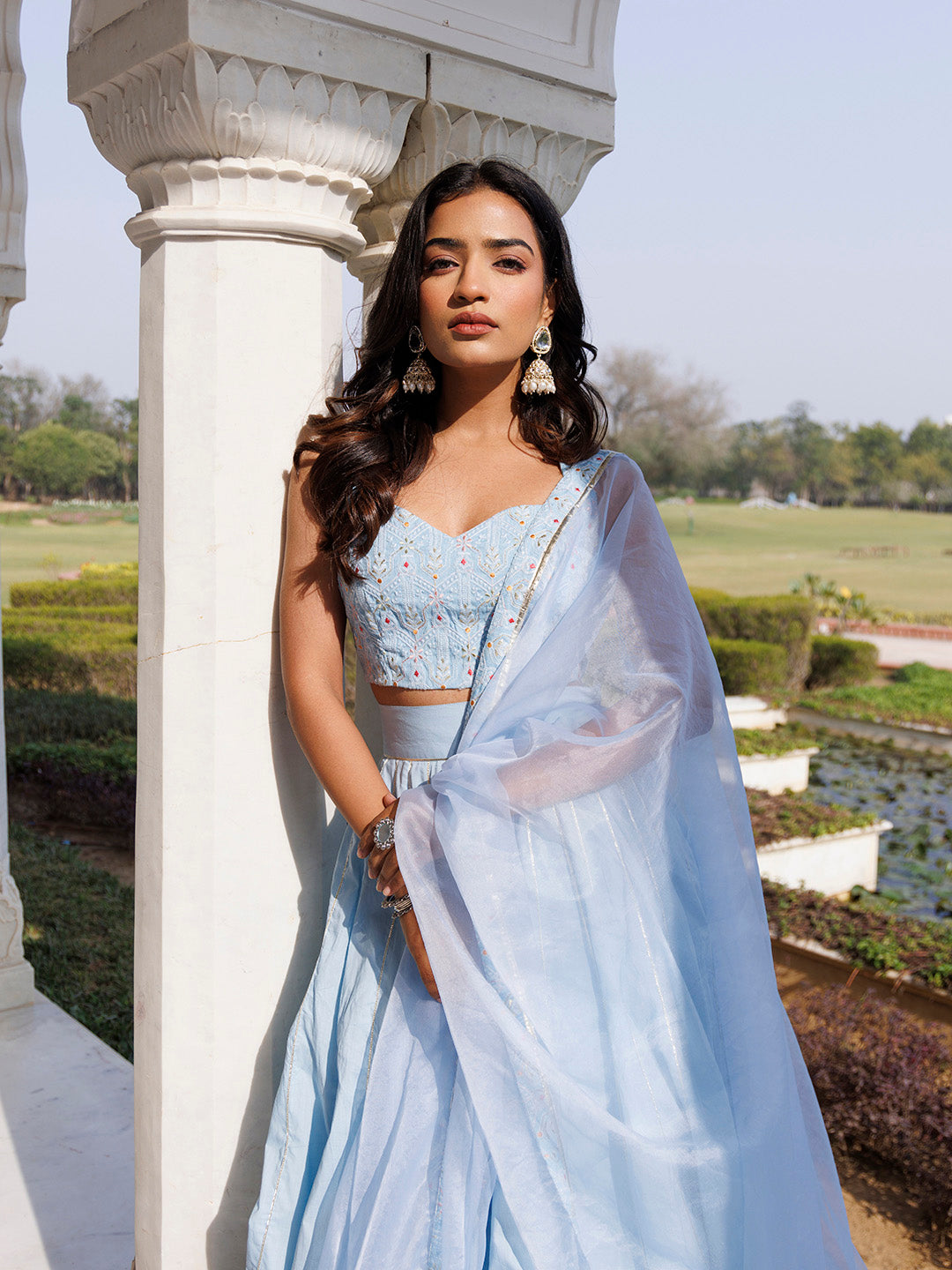 Ice Water Embroidery Cotton Lehenga Set