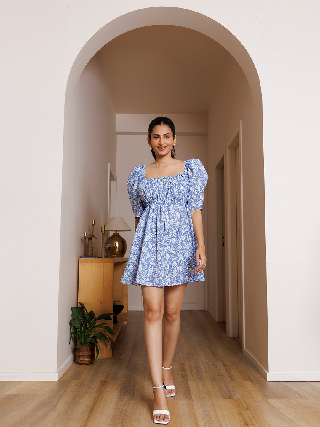 Oriental Orchid Blue Cotton Printed Dress