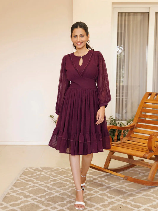 Dendrobium Orchid Pink Chiffon Midi Dress Ragavi
