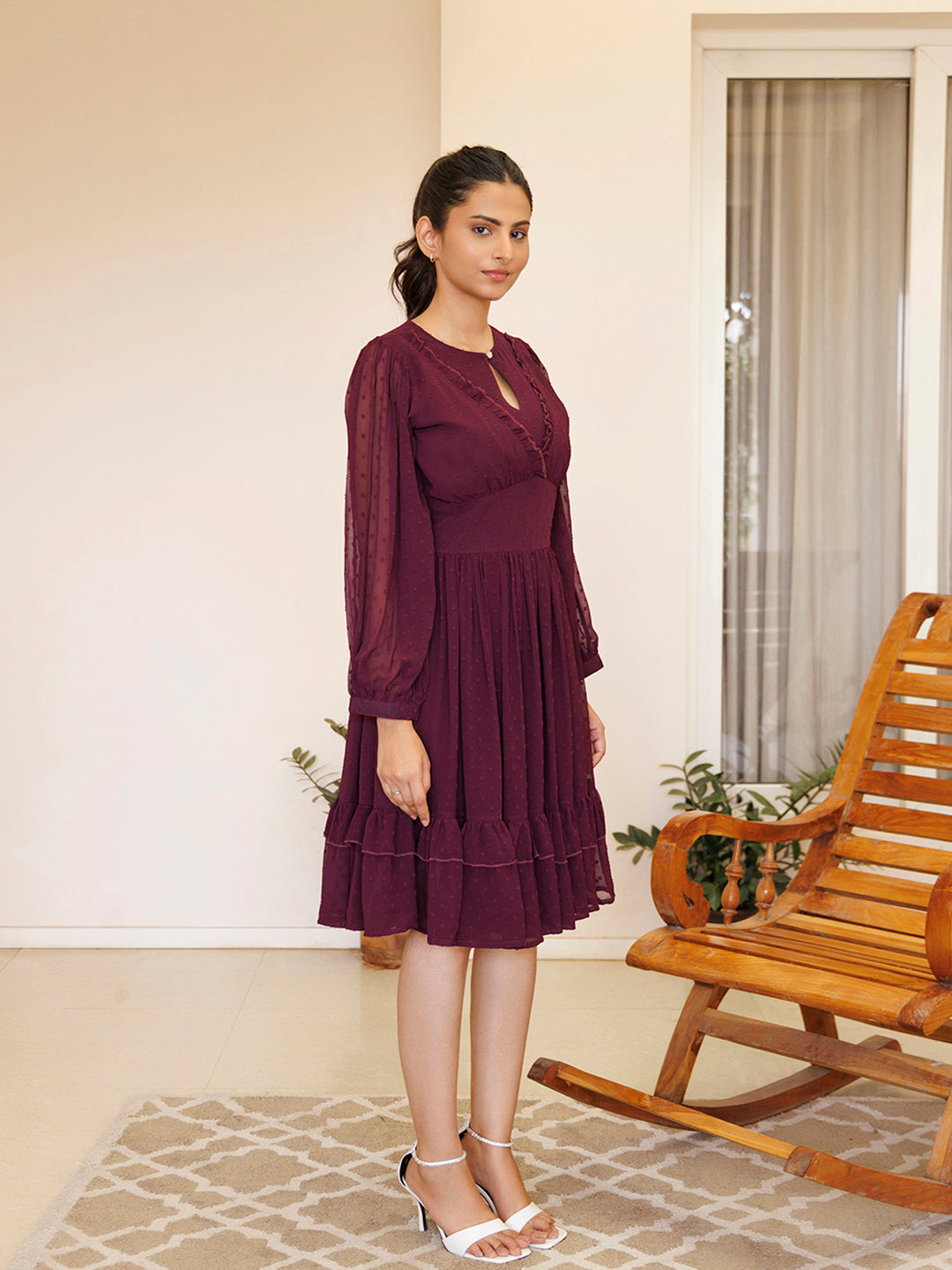 Dendrobium Orchid Pink Chiffon Midi Dress