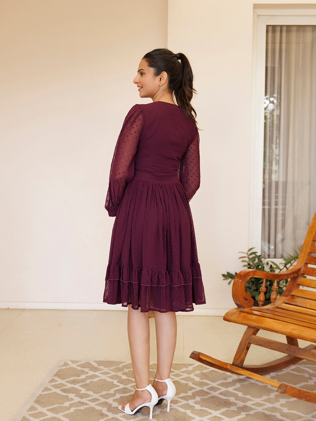 Dendrobium Orchid Pink Chiffon Midi Dress