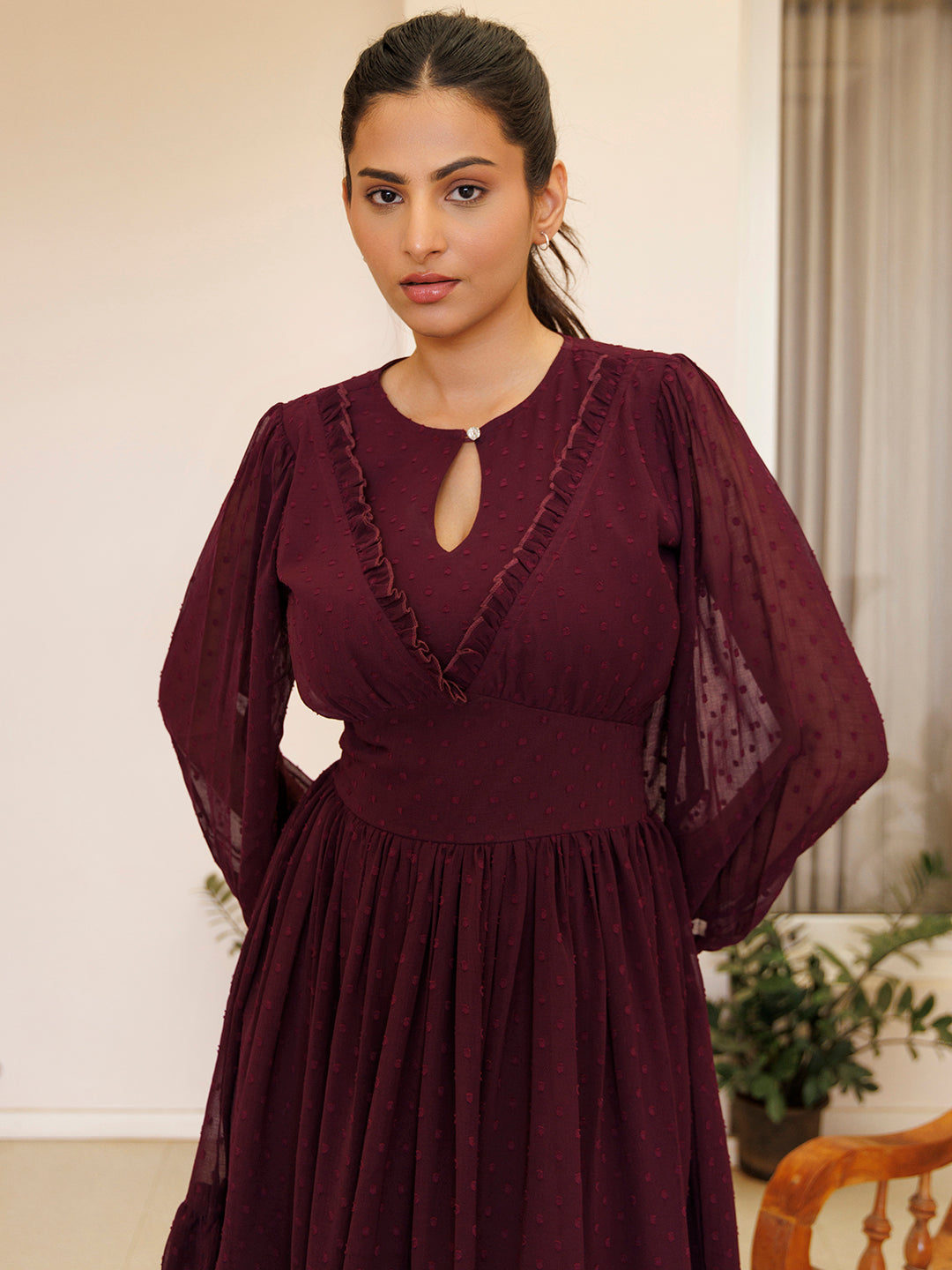 Dendrobium Orchid Pink Chiffon Midi Dress