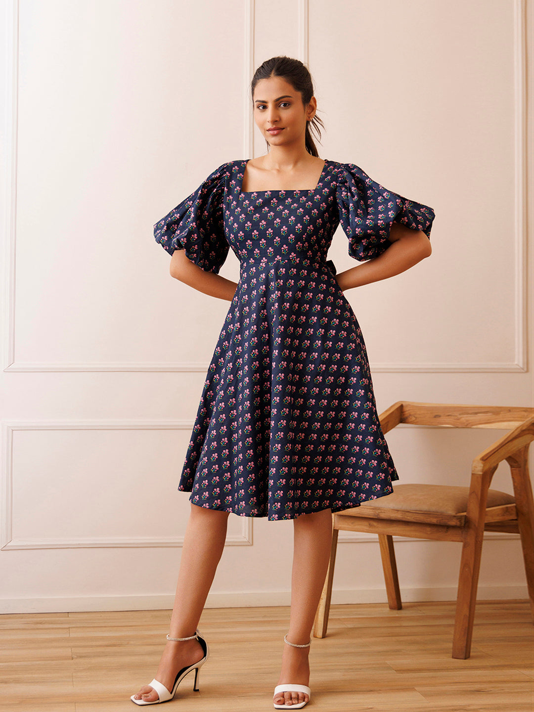 Ocean Pearl Blue Cotton Printed Dress