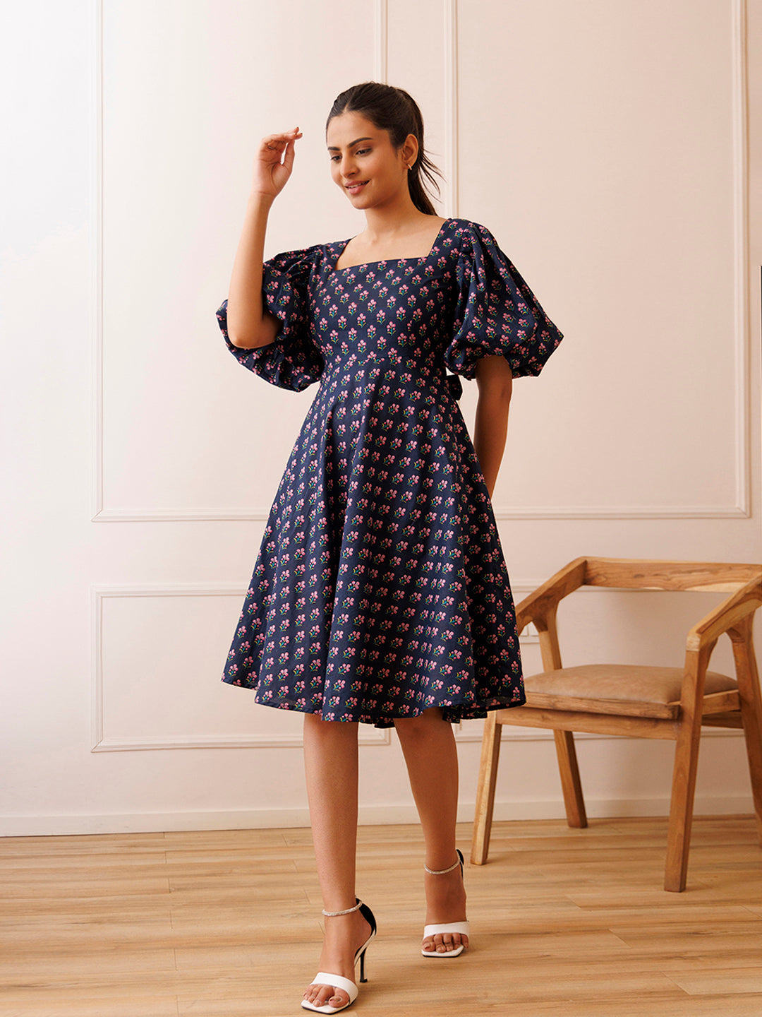 Ocean Pearl Blue Cotton Printed Dress