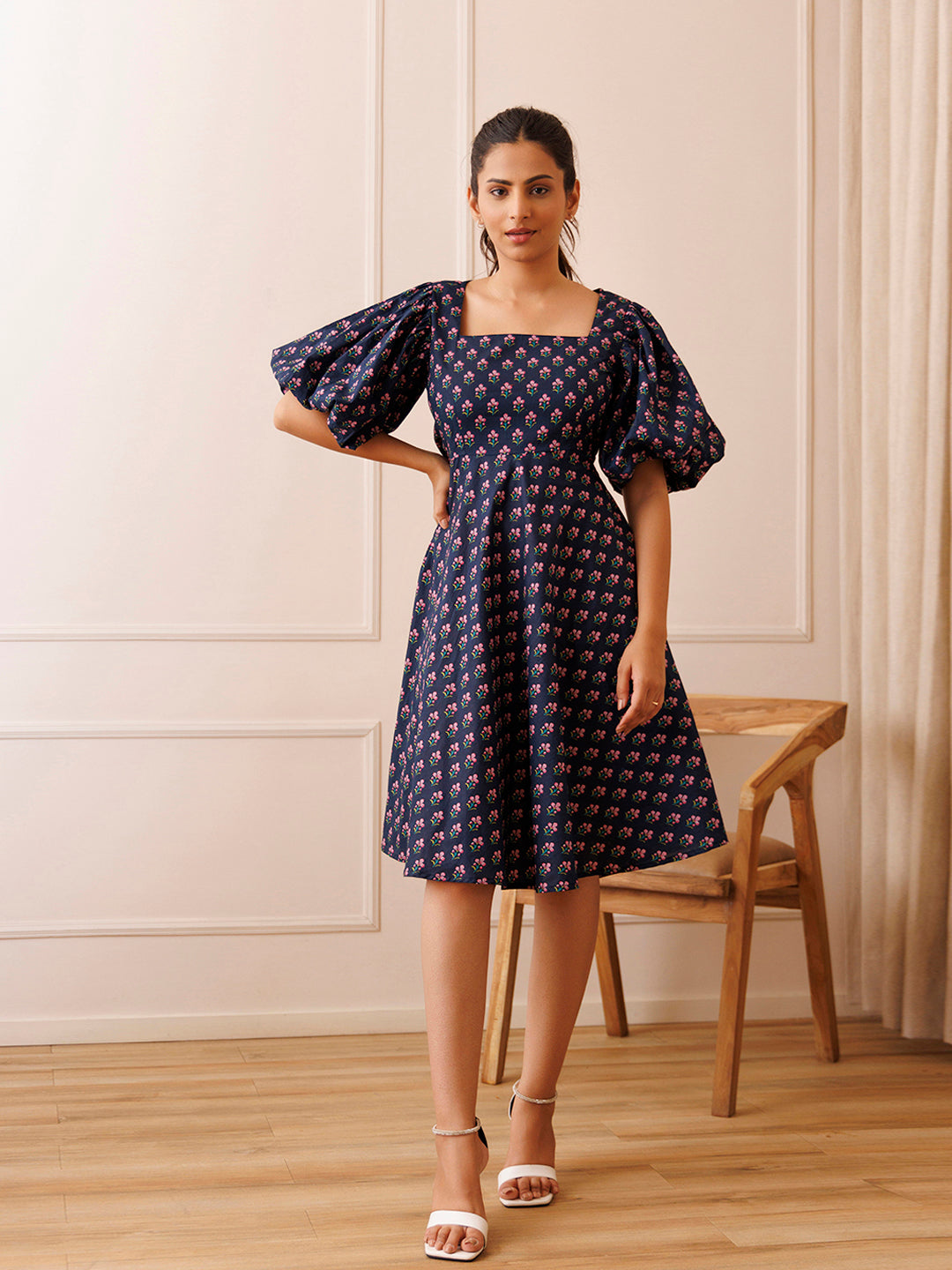 Ocean Pearl Blue Cotton Printed Dress