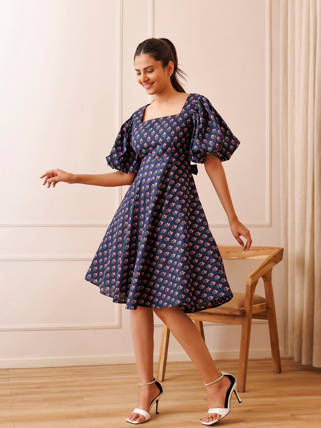 Ocean Pearl Blue Cotton Printed Dress
