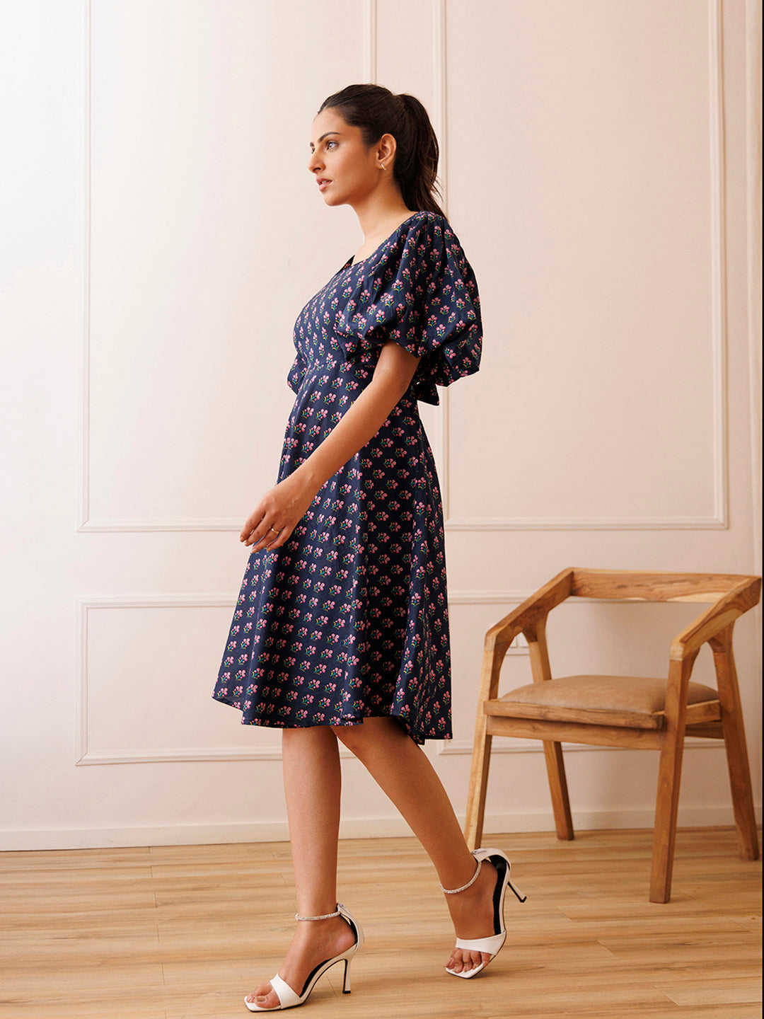 Ocean Pearl Blue Cotton Printed Dress