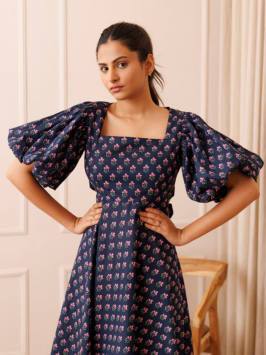 Ocean Pearl Blue Cotton Printed Dress