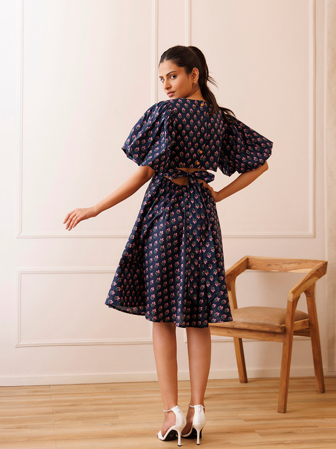 Ocean Pearl Blue Cotton Printed Dress