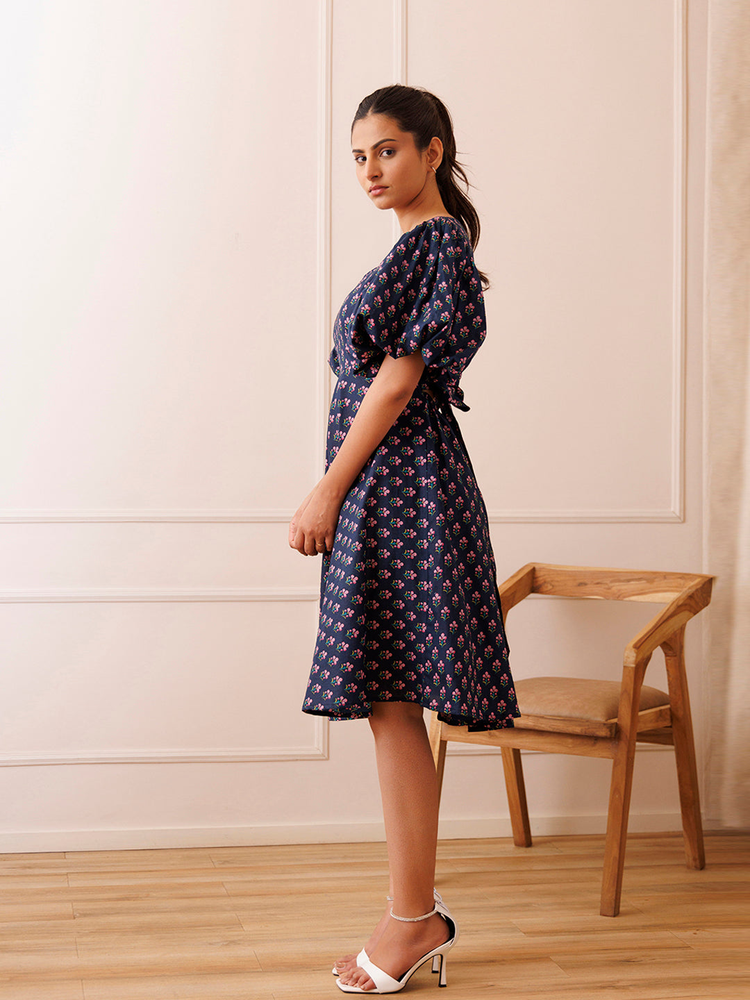 Ocean Pearl Blue Cotton Printed Dress