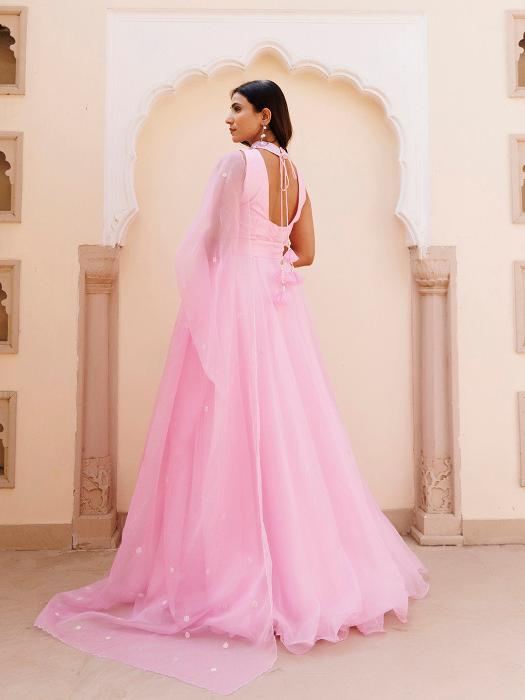 Soft Pink Organza Embroidered Lehenga Set