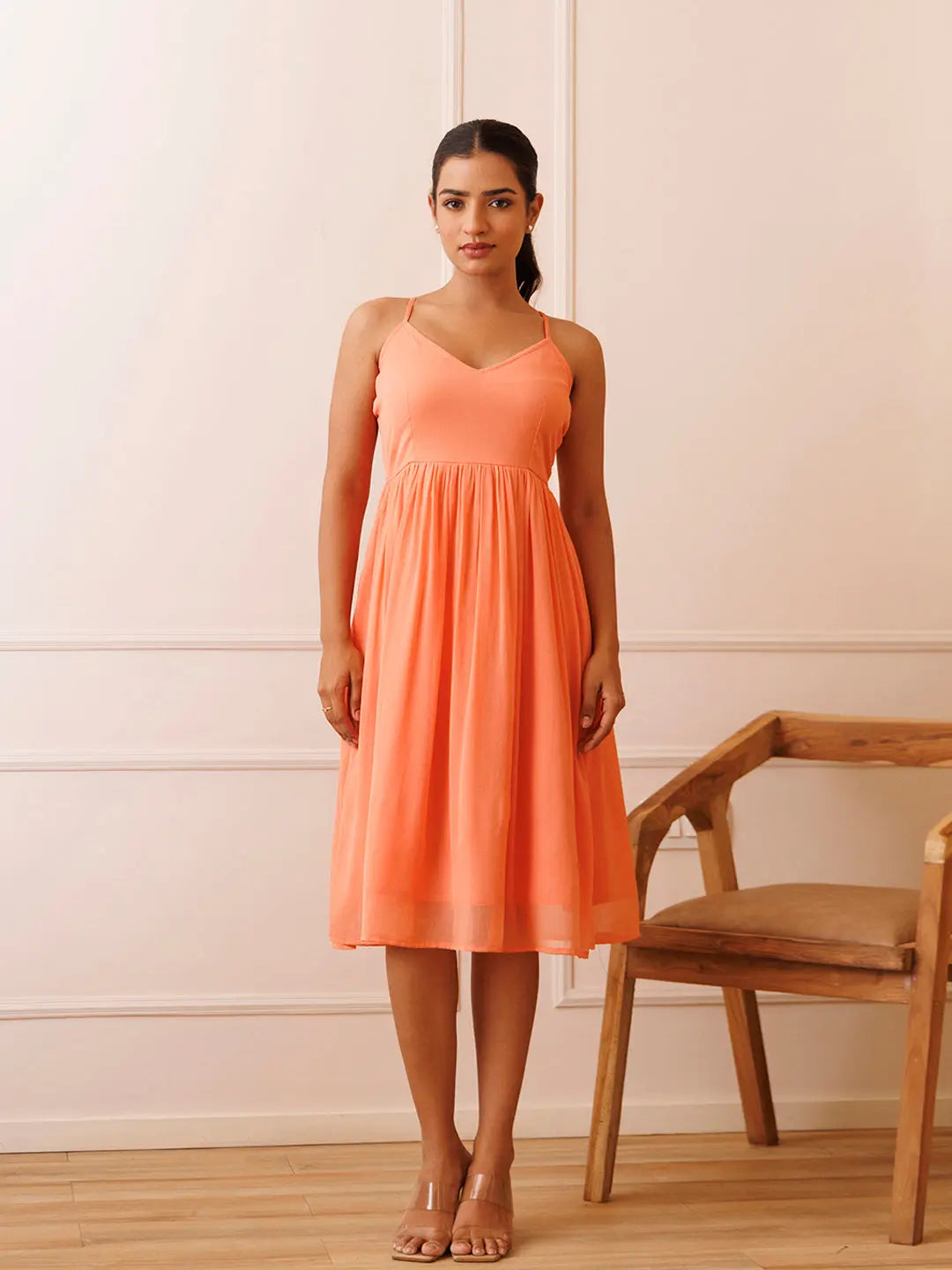 Campanella Peach Chiffon Dress Ragavi