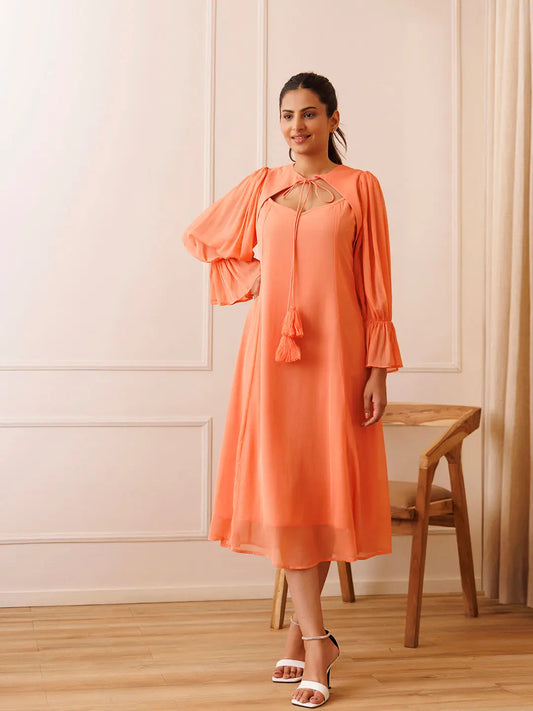 Heather Peach Orange Chiffon Dress Ragavi