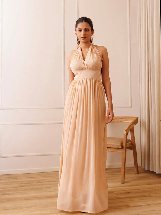 Country Home Nude Chiffon Dress Ragavi