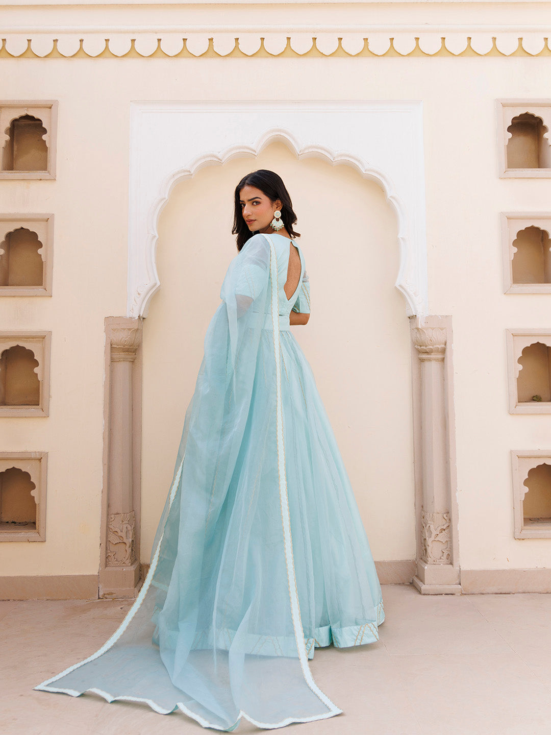 Aqua Blue Bay Organza Lehenga Set