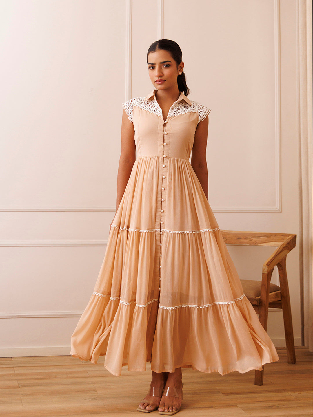Mini Gerbera Nude Chiffon Dress