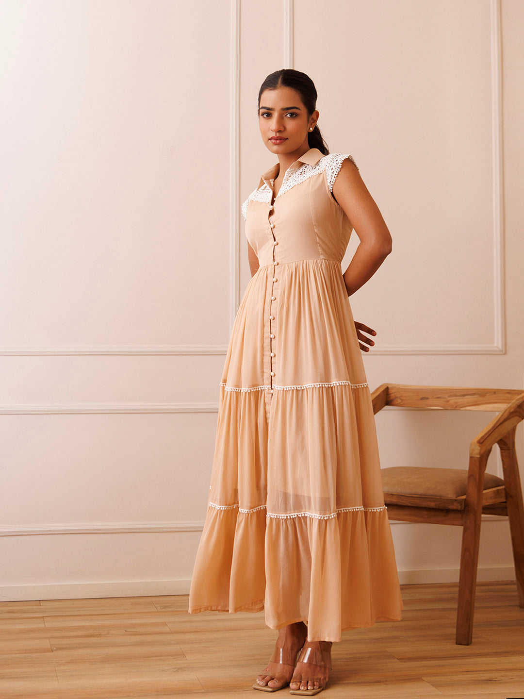 Mini Gerbera Nude Chiffon Dress
