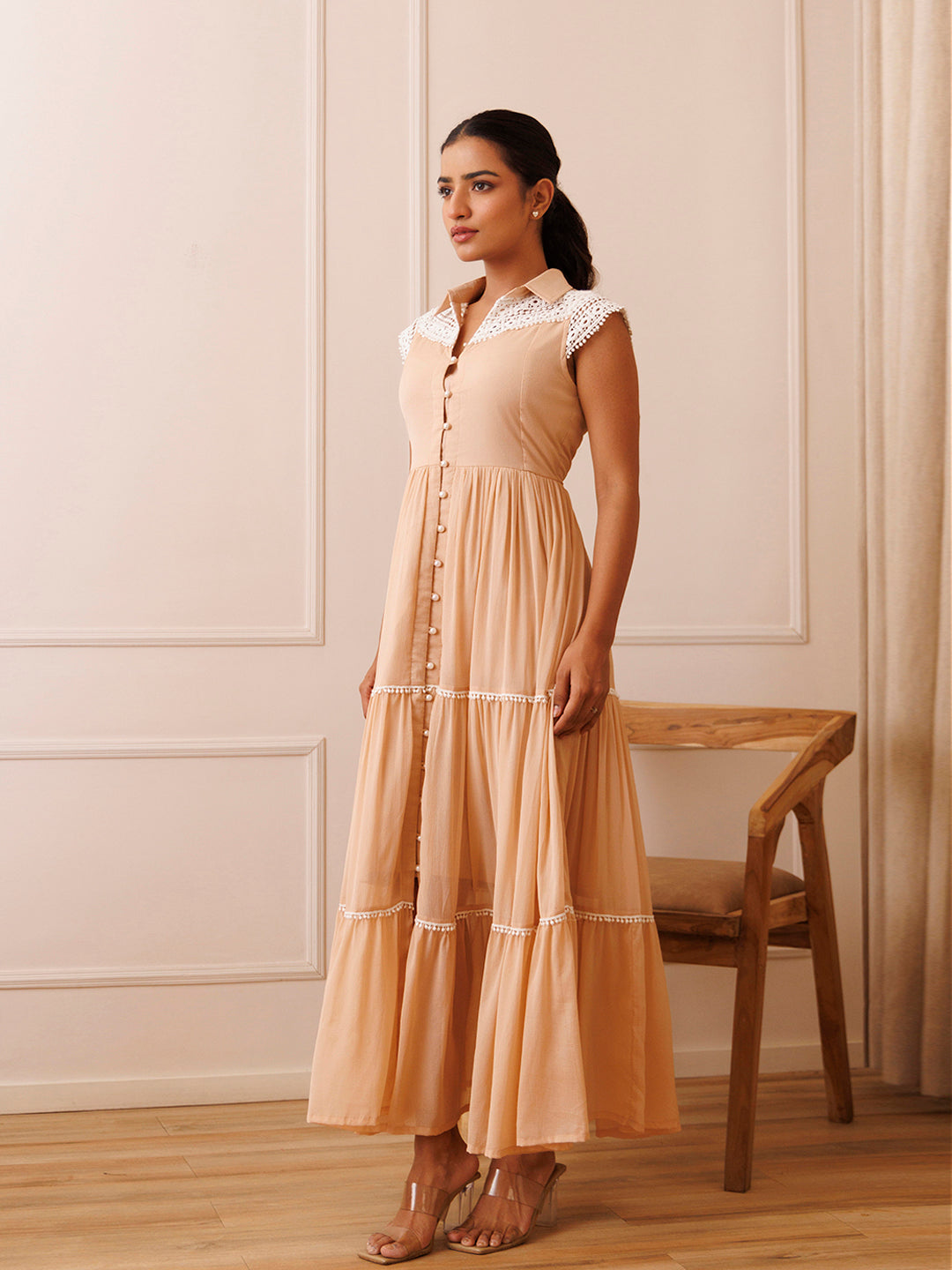 Mini Gerbera Nude Chiffon Dress