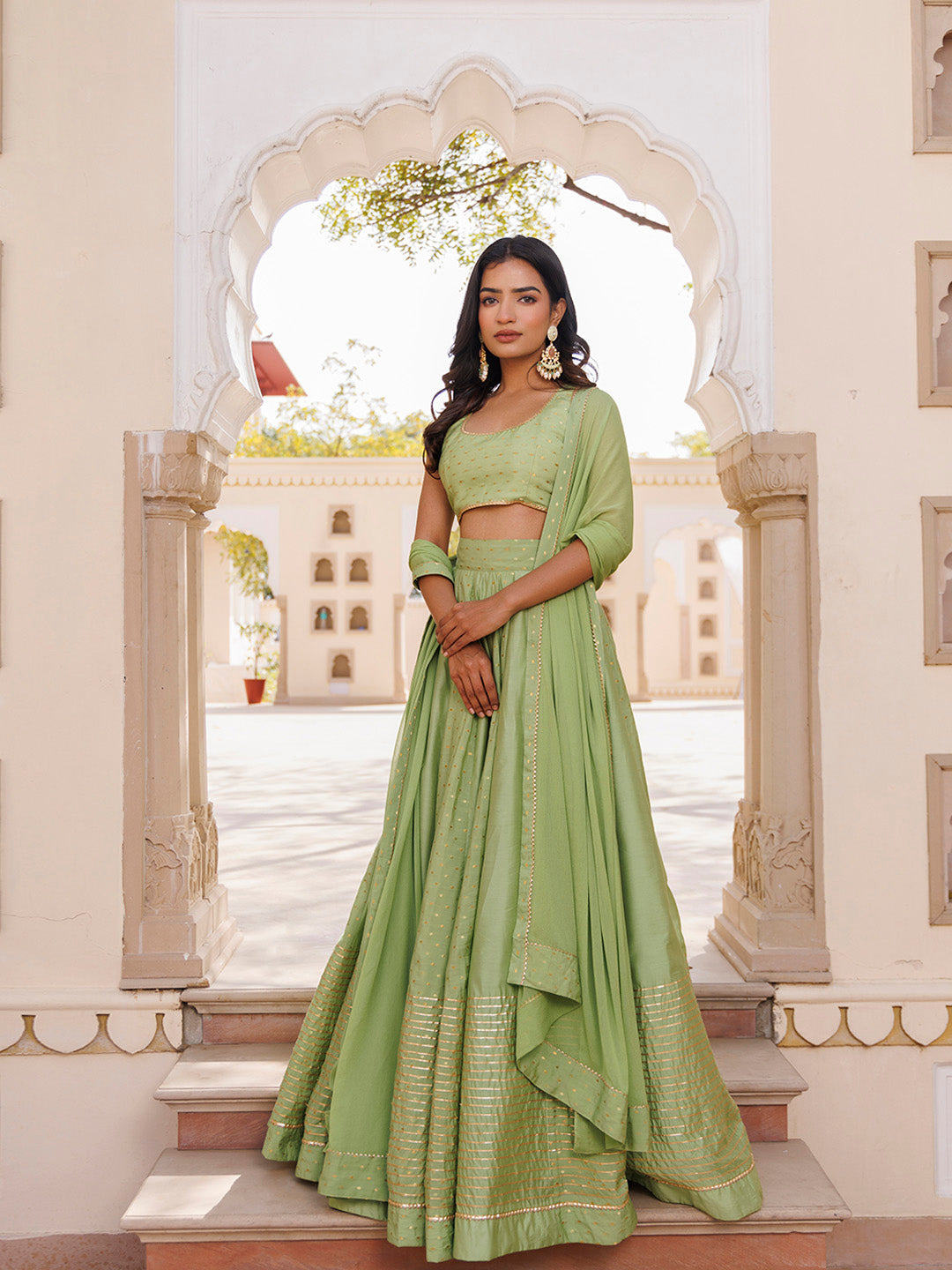 Arcadian Green Silk Lehenga Set