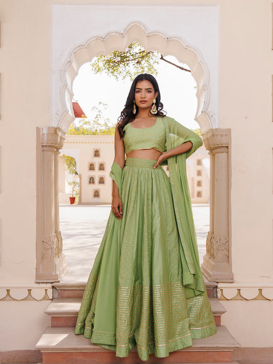 Arcadian Green Silk Lehenga Set
