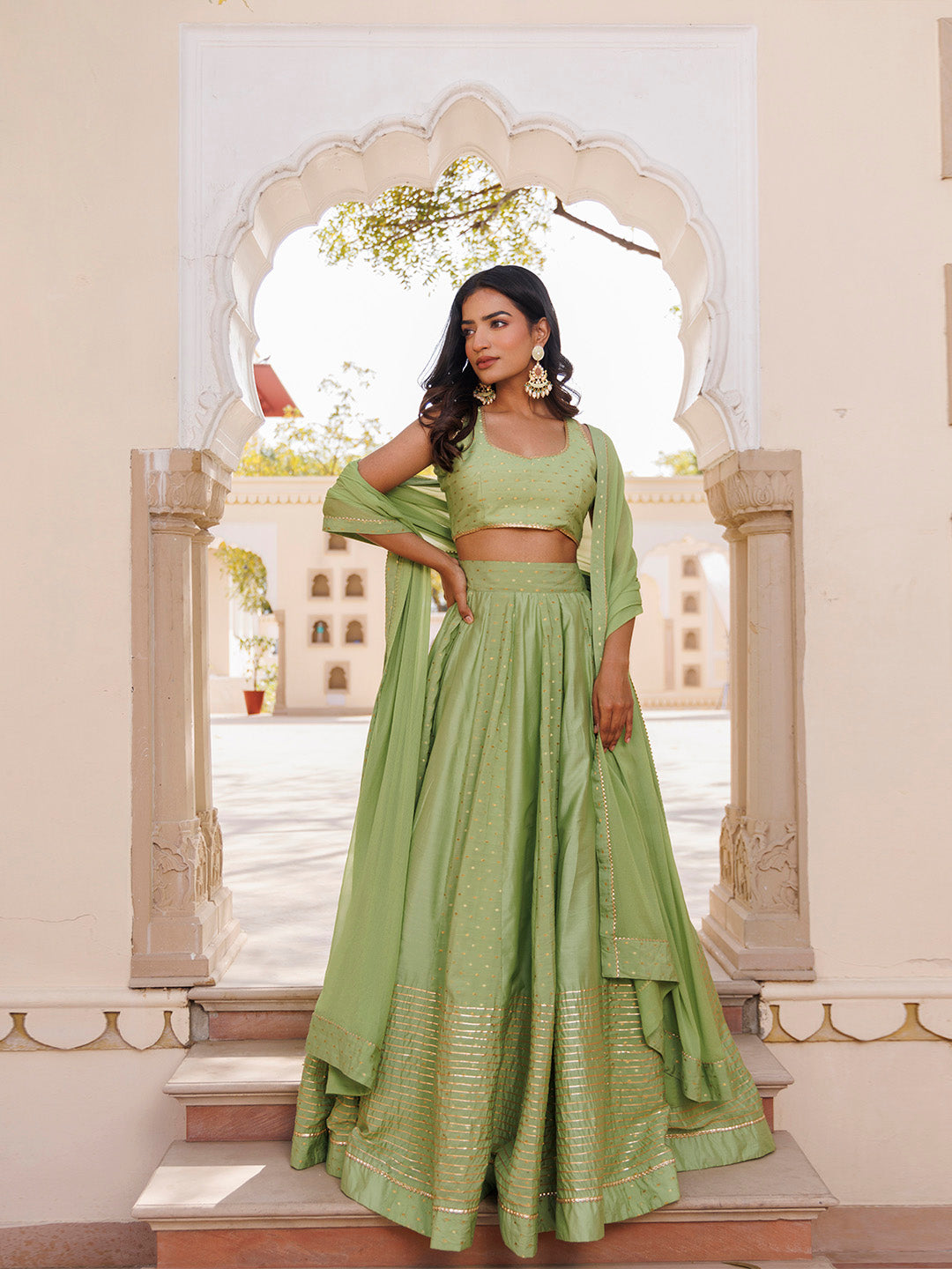 Arcadian Green Silk Lehenga Set