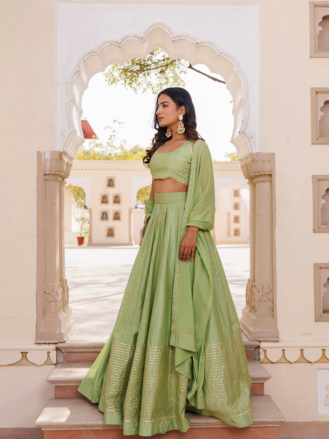 Arcadian Green Silk Lehenga Set