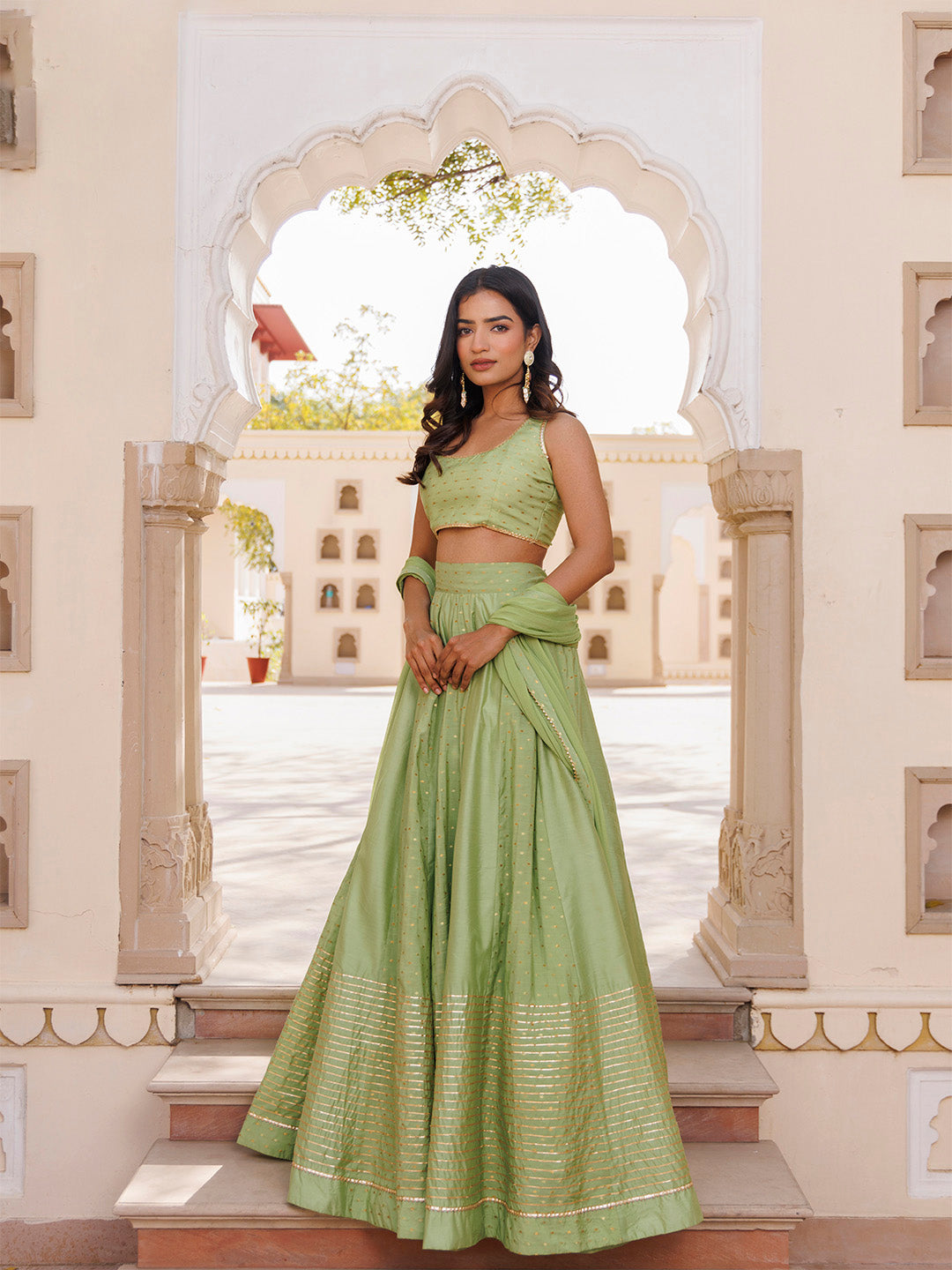 Arcadian Green Silk Lehenga Set