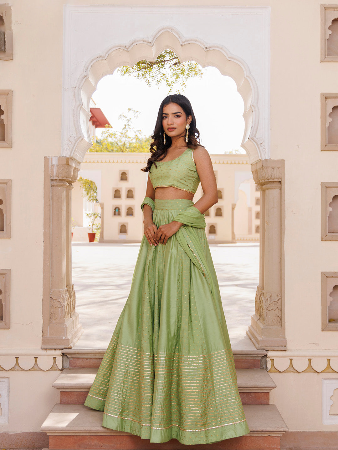 Arcadian Green Silk Lehenga Set