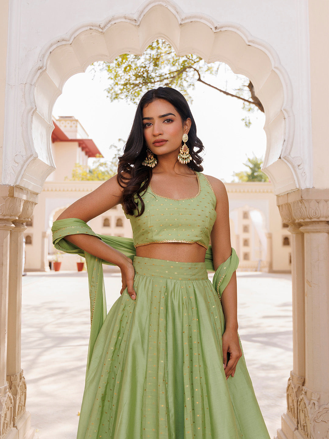 Arcadian Green Silk Lehenga Set