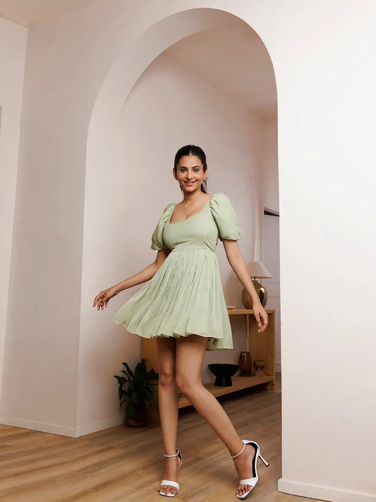 Vibranum Green Chiffon Dress Ragavi