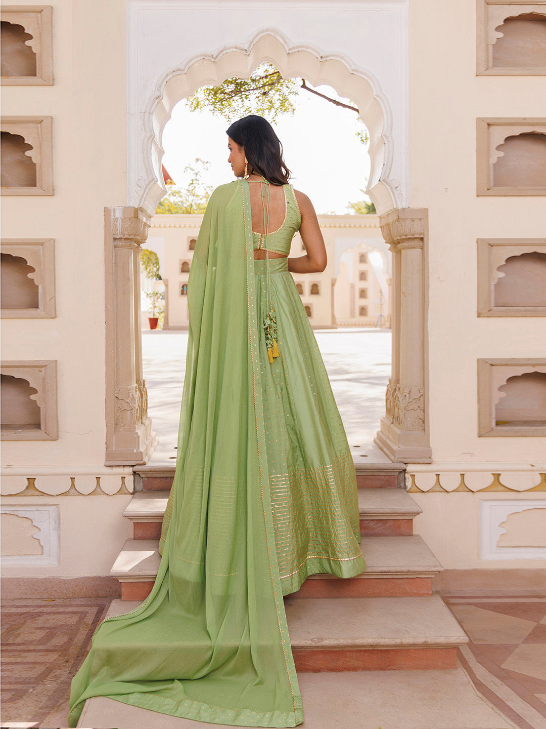 Arcadian Green Silk Lehenga Set