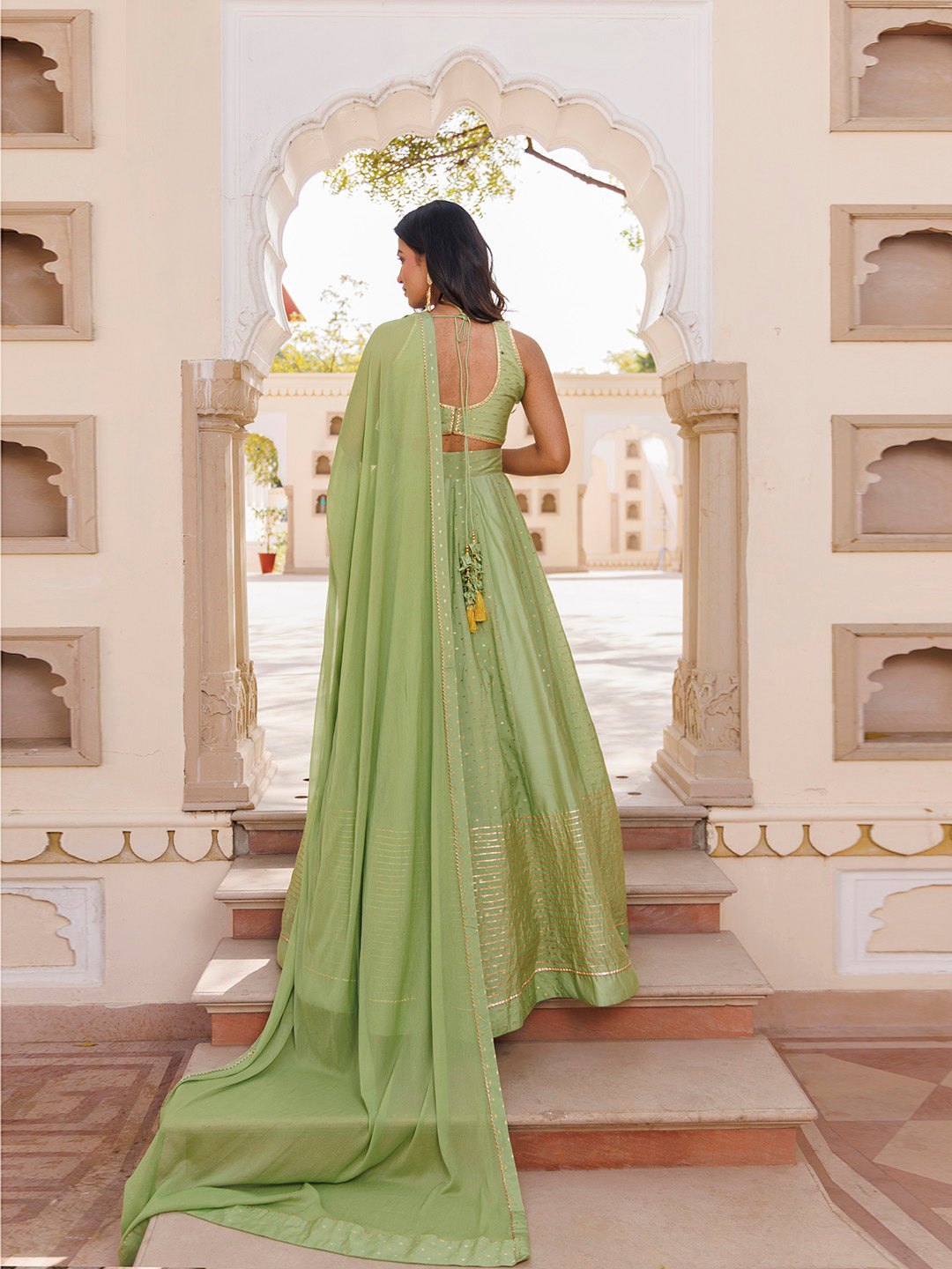 Arcadian Green Silk Lehenga Set