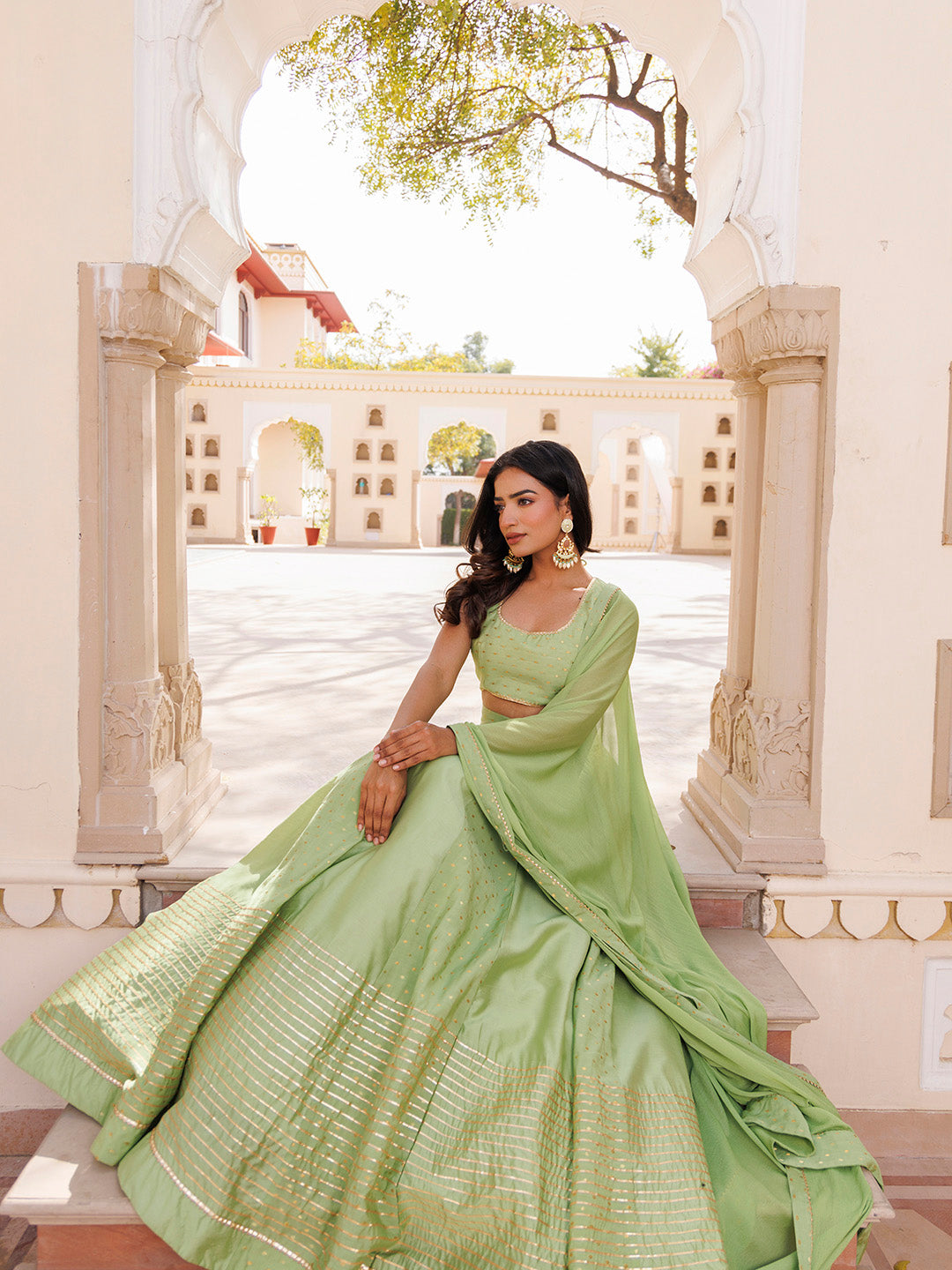 Arcadian Green Silk Lehenga Set