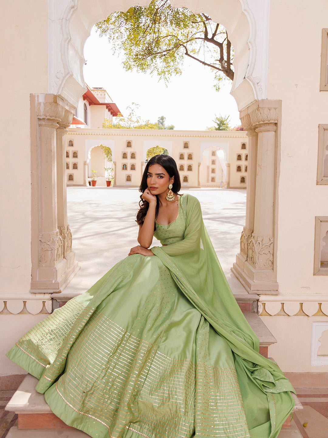 Arcadian Green Silk Lehenga Set