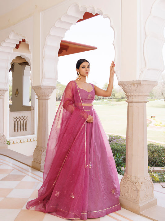 Bejewelled Purple Mukaish Work Lehenga Set