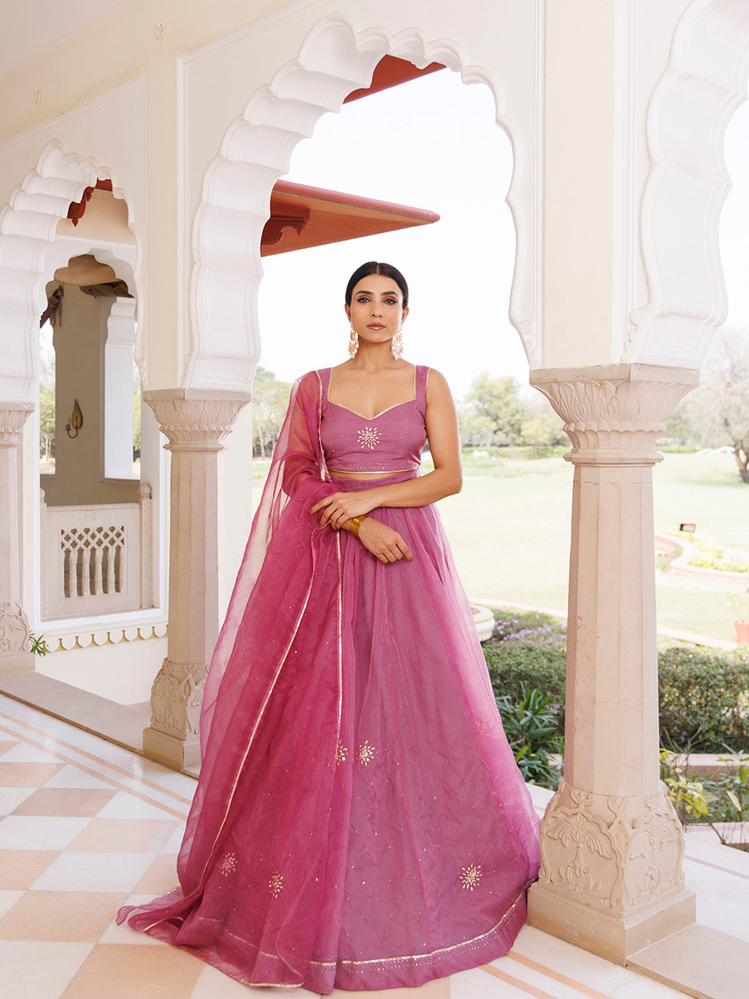 Bejewelled Purple Mukaish Work Lehenga Set