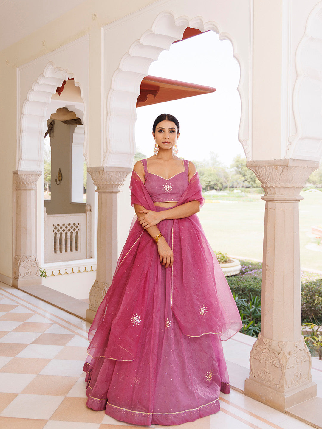 Bejewelled Purple Mukaish Work Lehenga Set